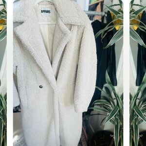 APPARIS | XS / S | Daryna Teddy Faux Shearling Fur Fuzzy Long Ivory Trench Coat